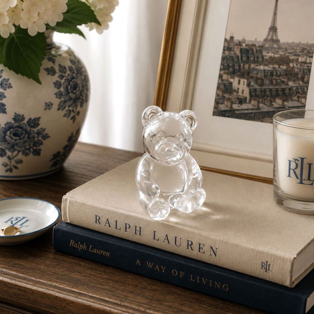 Vintage Crystal Teddy Bear Figurine Glass Paperweight Grandmillennial Decor